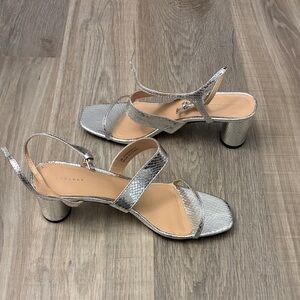Silver Strappy Block Heel Sandals